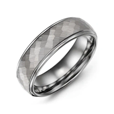 Jewlr Men's Hammered Centre Polished Tungsten Promise Ring In Silver