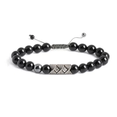 Jewlr Men's Initial S-knot Bead Bracelet With Twisted Rope Pattern In Black