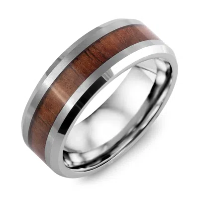 Jewlr Men's Koa Wood Gunmetal Tungsten Promise Ring With Beveled Edges