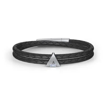 Jewlr Men's Leather Sterling Silver Engravable Gemstone Triangle Bracelet In Metallic