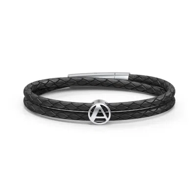 Jewlr Men's Leather Sterling Silver Round "a" Initial Bracelet In Black