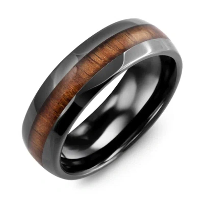 Jewlr Men's Polished Koa Wood Black Ceramic Dome Band In Purple