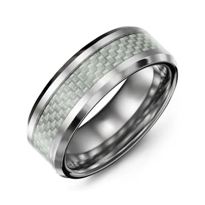 Jewlr Men's Polished Tungsten Mothers Ring With Carbon Fiber Inlay In Gray
