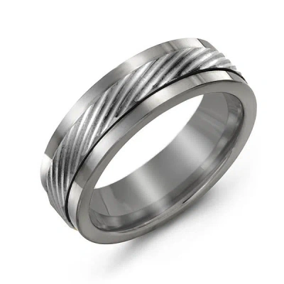 Jewlr Men's Polished Tungsten Ring With Detailed Centre Band In Silver