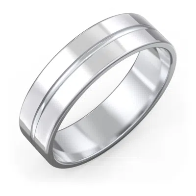 Jewlr Men's Wedding Band With Rounded Polished Center Groove- 6mm Width In Silver