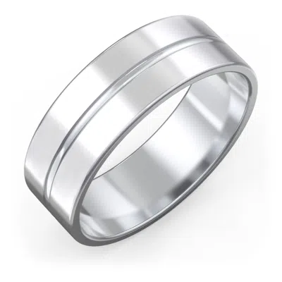 Jewlr Men's Wedding Band With Rounded Polished Center Groove- 7mm Width In Gray