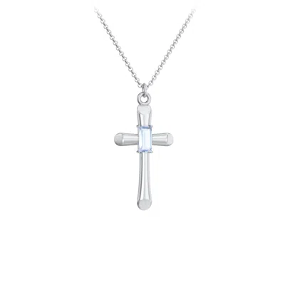 Jewlr Mini Cross With Baguette Birthstone In Metallic