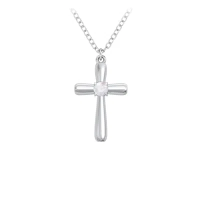 Jewlr Mini Cross With Birthstone In Metallic