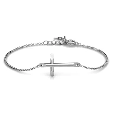 Jewlr Modern Cross Mothers Bracelet In Silver