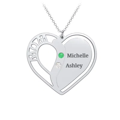 Jewlr "mom" Heart Necklace With Row Of Birthstones In Metallic