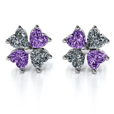 Jewlr Multi Stone Four Heart Clover Earrings In Metallic