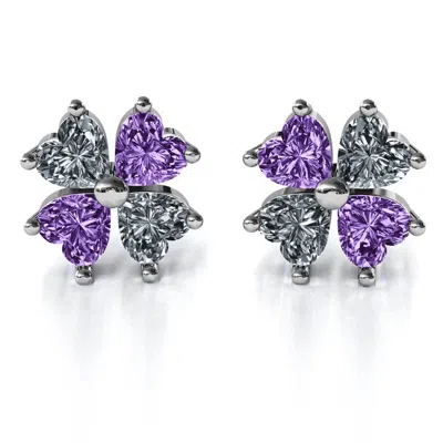 Jewlr Multi Stone Four Heart Clover Mothers Earrings In Red