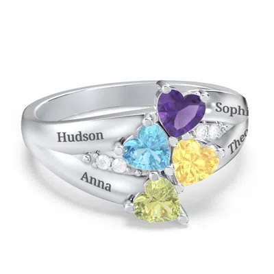 Jewlr Multi-heart Split-band Birthstone Ring In Metallic