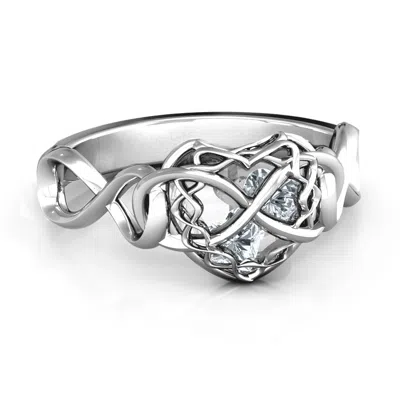 Jewlr My Infinite Love Caged Hearts Ring In Silver