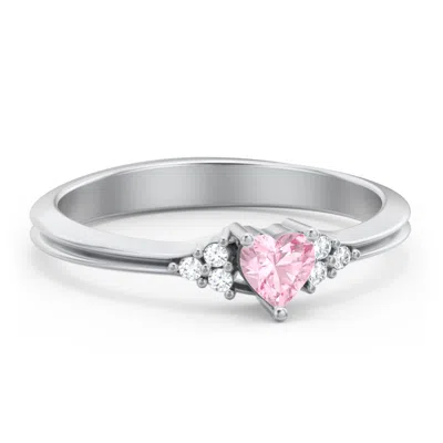 Jewlr Narrow Heart Birthstone Ring With Shoulder Accents In Silver