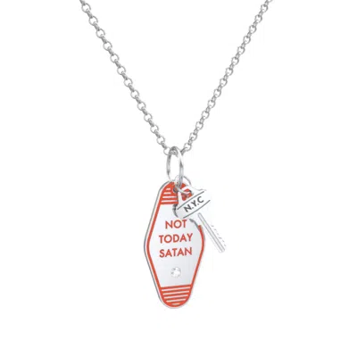 Jewlr Not Today Satan Engravable Retro Keychain Charm Necklace With Accent - Orange In Metallic