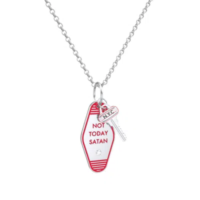 Jewlr Not Today Satan Engravable Retro Keychain Charm Necklace With Accent - Red In Metallic