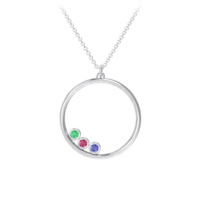 Jewlr Open Circle Daughters Necklace With 3 Birthstones In Sterling Silver