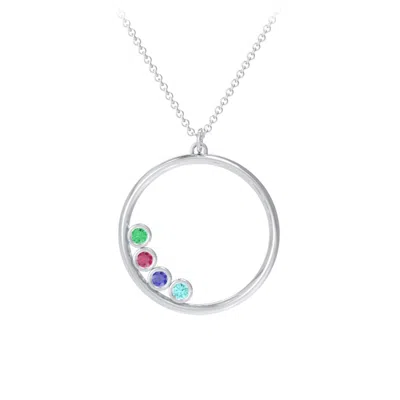Jewlr Open Circle Daughters Necklace With 4 Birthstones In Sterling Silver