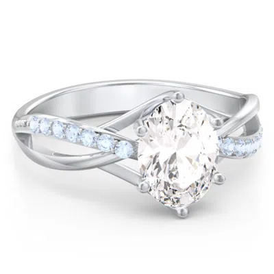 Jewlr Oval Cut Gemstone Promise Ring With Twisted Band And Accents In Silver