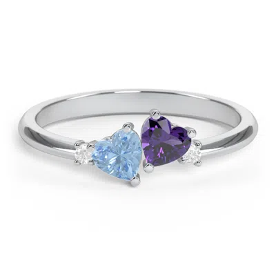 Jewlr Pair Of Hearts Gemstone Promise Ring With Accent Stones In Silver
