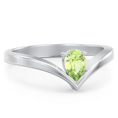 Jewlr Round Birthstone V-shape Ring In Silver