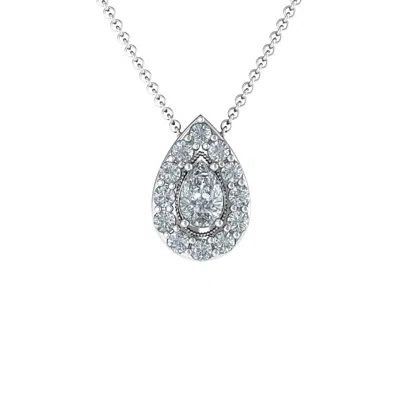 Jewlr Pear Shape Halo Slide Birthstone Pendant In Metallic