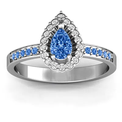 Jewlr Pear Shaped Halo Birthstone Ring In Silver
