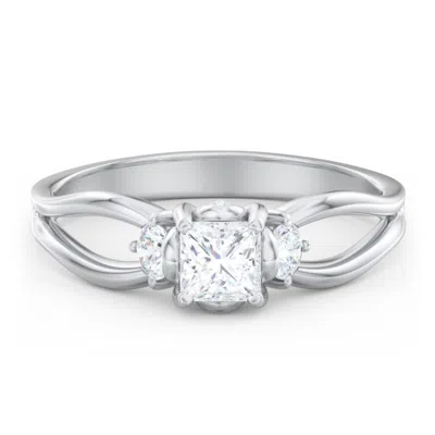 Jewlr Personalized 3 Stone Diamond Engagement Ring With Split Shank And Peek-a-boo Accents In Silver