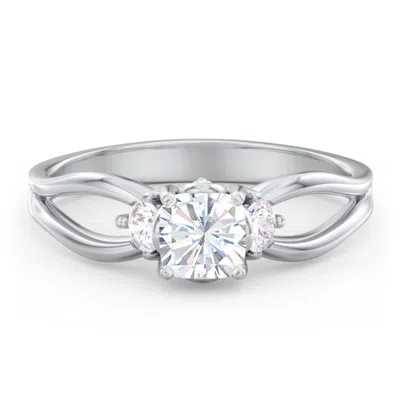 Jewlr Personalized 3 Stone Diamond Engagement Ring With Split Shank And Peek-a-boo Accents In White