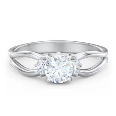 Jewlr Personalized 3 Stone Diamond Engagement Ring With Split Shank And Peek-a-boo Accents In White