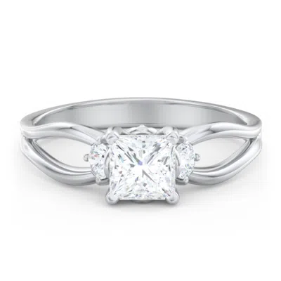 Jewlr Personalized 3 Stone Diamond Engagement Ring With Split Shank And Peek-a-boo Accents In White