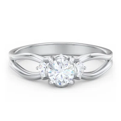 Jewlr Personalized 3 Stone Diamond Engagement Ring With Split Shank And Peek-a-boo Accents In White