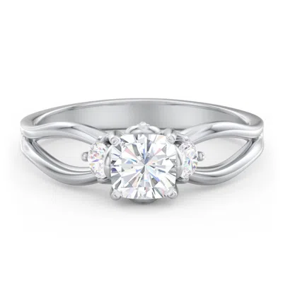 Jewlr Personalized 3 Stone Diamond Engagement Ring With Split Shank And Peek-a-boo Accents In White