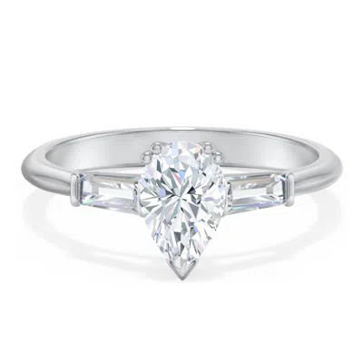 Jewlr Personalized 3 Stone Engagement Ring With Tapered Baguettes In Gray