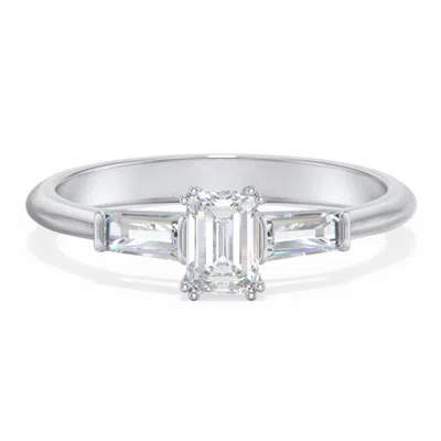 Jewlr Personalized 3 Stone Engagement Ring With Tapered Baguettes In Silver