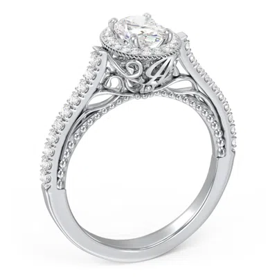 Jewlr Personalized Classic Diamond Engagement Ring With Pave Accented Halo And Initial Setting - "the Brig In Gray