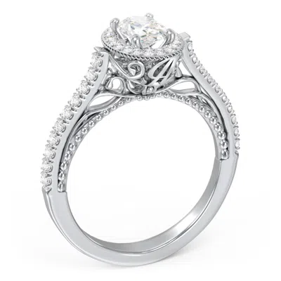 Jewlr Personalized Classic Diamond Engagement Ring With Pave Accented Halo And Initial Setting - "the Brig In Gray