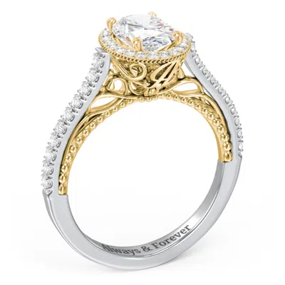 Jewlr Personalized Classic Diamond Engagement Ring With Pave Accented Halo And Initial Setting - "the Brig In Gray