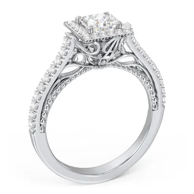 Jewlr Personalized Classic Diamond Engagement Ring With Pave Accented Halo And Initial Setting - "the Brig In Gold
