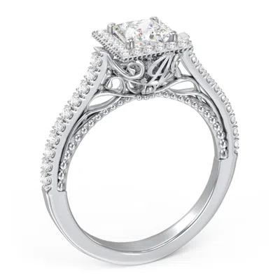 Jewlr Personalized Classic Diamond Engagement Ring With Pave Accented Halo And Initial Setting - "the Brig In Gray