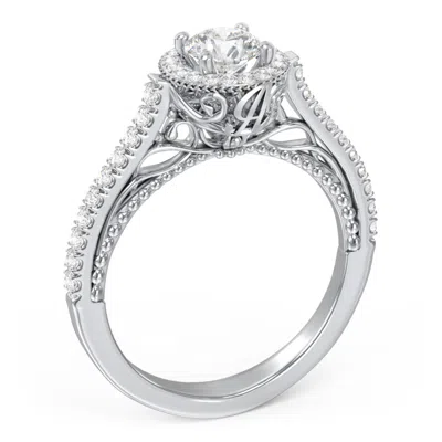 Jewlr Personalized Classic Diamond Engagement Ring With Pave Accented Halo And Initial Setting - "the Brig In Gray