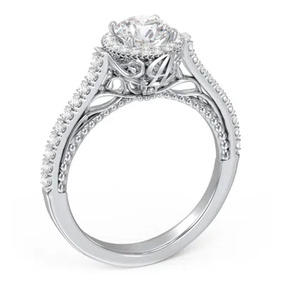 Jewlr Personalized Classic Diamond Engagement Ring With Pave Accented Halo And Initial Setting - "the Brig In Pink