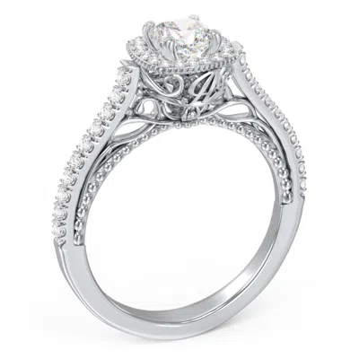 Jewlr Personalized Classic Diamond Engagement Ring With Pave Accented Halo And Initial Setting - "the Brig In Gray