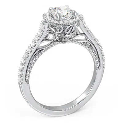 Jewlr Personalized Classic Diamond Engagement Ring With Pave Accented Halo And Initial Setting - "the Brig In Gray