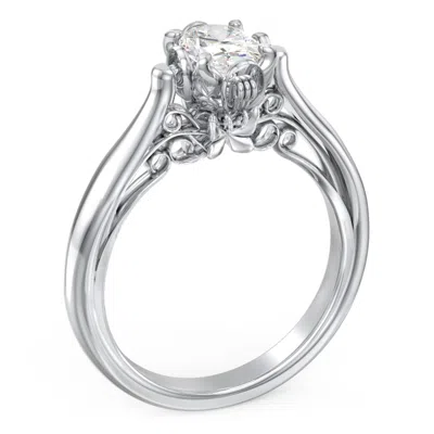 Jewlr Personalized Classic Solitaire Diamond Engagement Ring With Butterfly And Scroll Details - "the Soph In Silver
