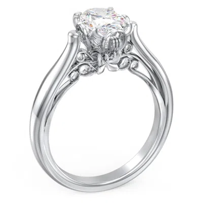 Jewlr Personalized Classic Solitaire Diamond Engagement Ring With Butterfly And Scroll Details - "the Soph In Silver