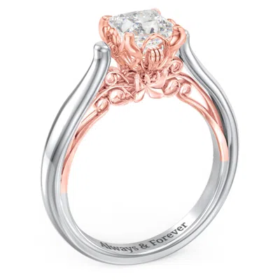 Jewlr Personalized Classic Solitaire Diamond Engagement Ring With Butterfly And Scroll Details - "the Soph In Metallic