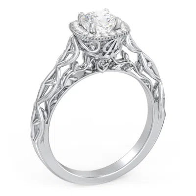 Jewlr Personalized Diamond Halo Engagement Ring With Leaf And Vine Details - "the Ava" In Metallic