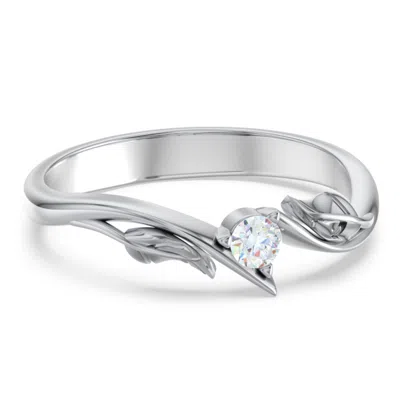 Jewlr Personalized Diamond Leaf Band Ring In Metallic